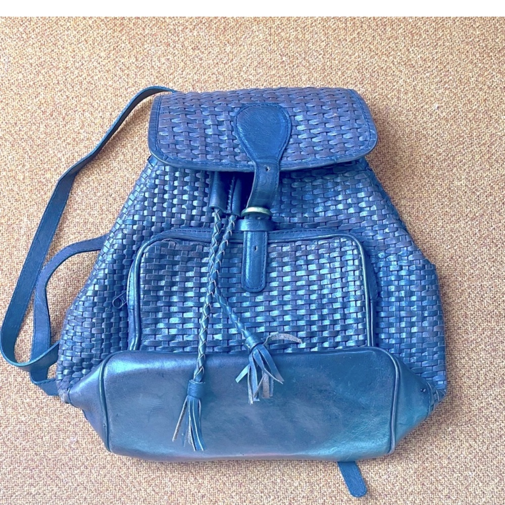 LEATHER Basketweave Rucksack Backpack